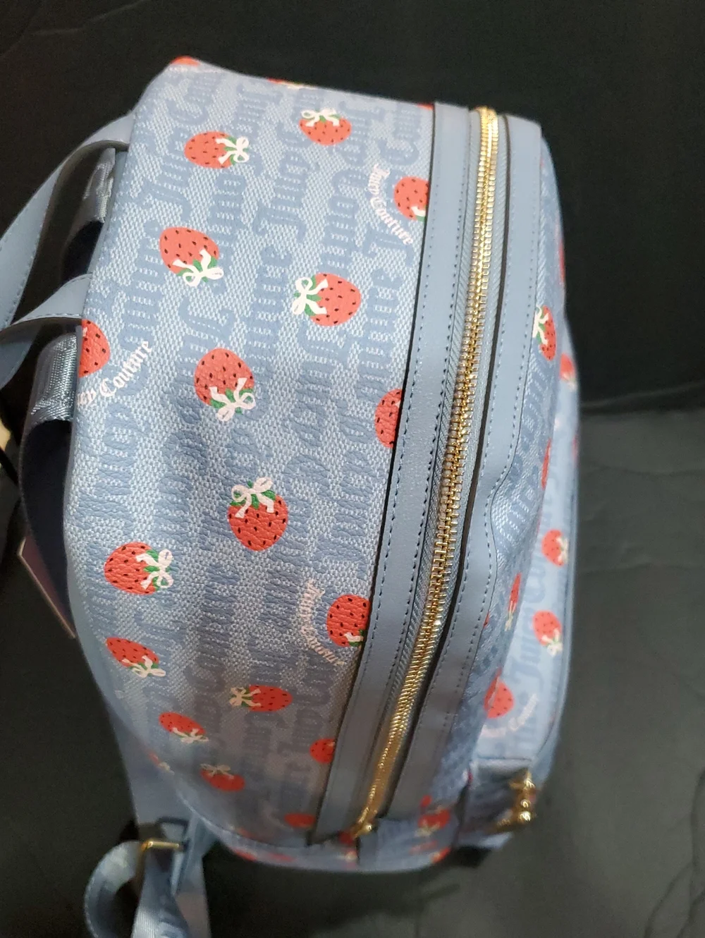Juicy Couture berry sweet dusty blue red strawberry print monogram backpack new